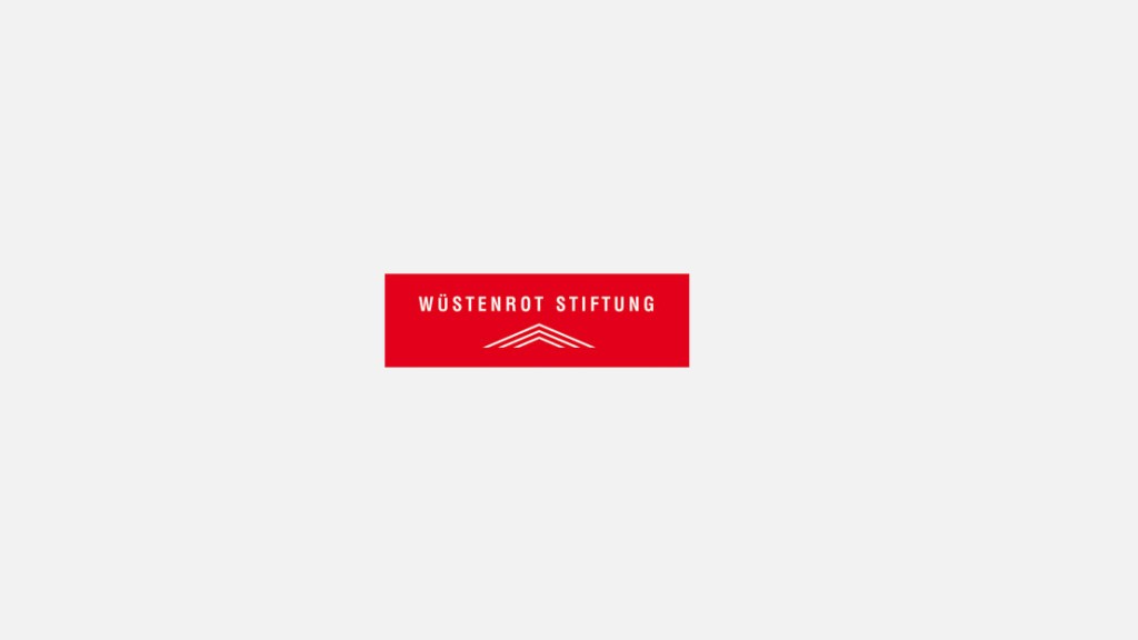 Logo Wüstenrot Stiftung Rotes Rechteck mit weißer Schrift und Verzierung